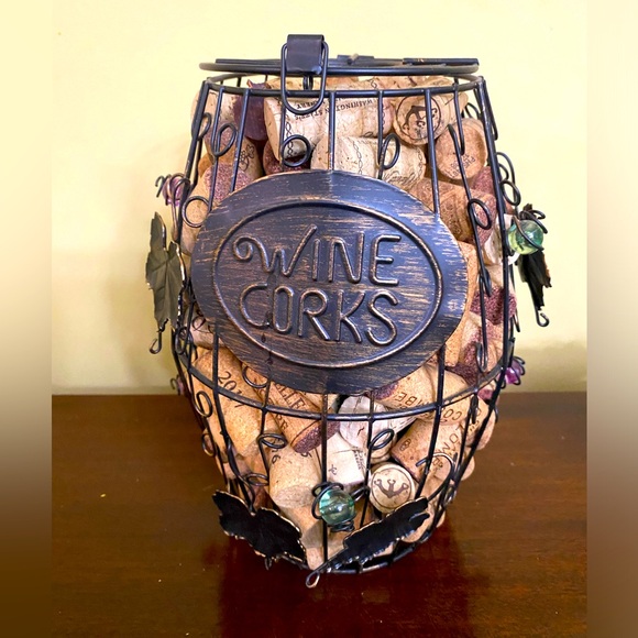 Other - Metal Cork‎ Holder Cage Grapes Leaves Rustic Wine 10" Tall Corks Included